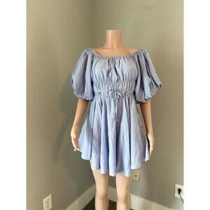 Altar'd State Blue Flowy Dress Womens Size Large Puff Sleeves Tulle NWT #115